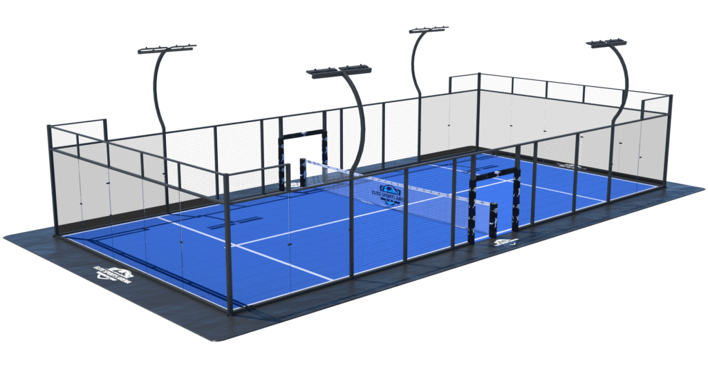Terrain de padel panoramique démontable sur dalles emboîtables – vue 1