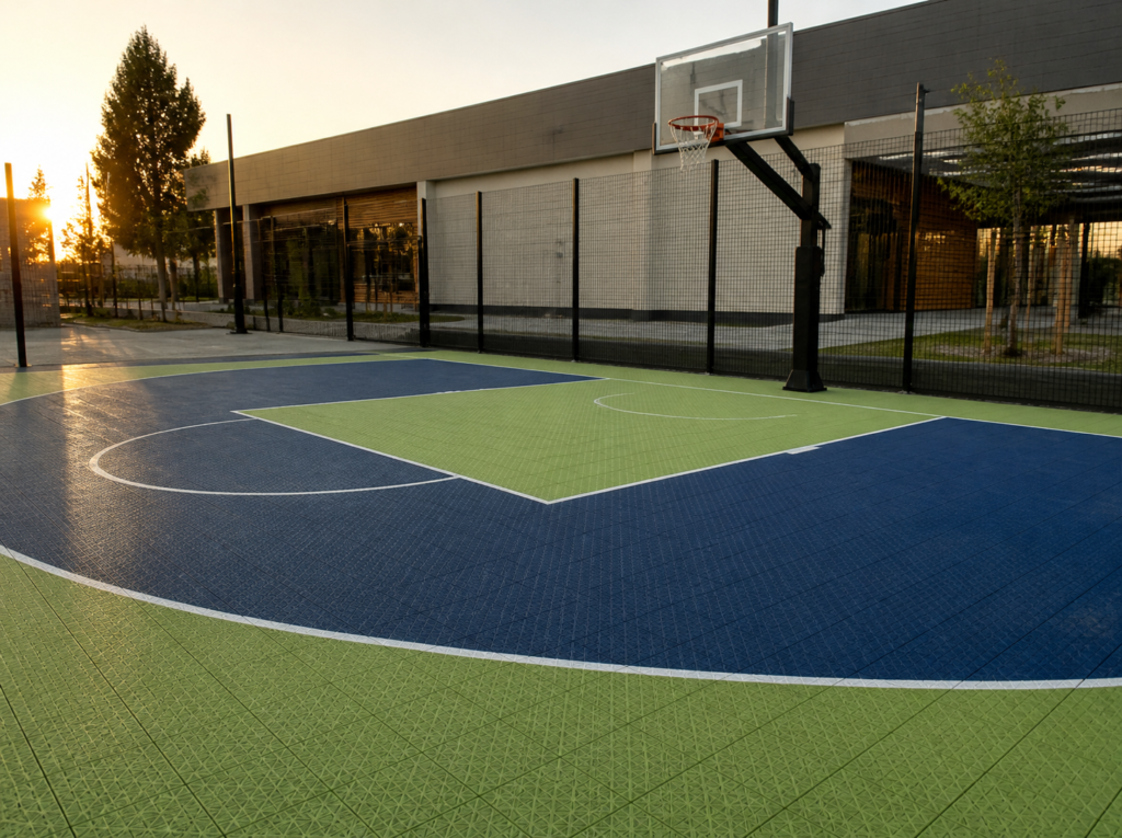 Terrain de basket en dalles sportives (illustration)